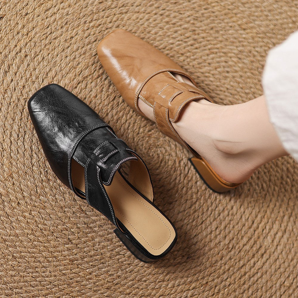 Rosel Leder-Mules mit eckiger Zehenpartie