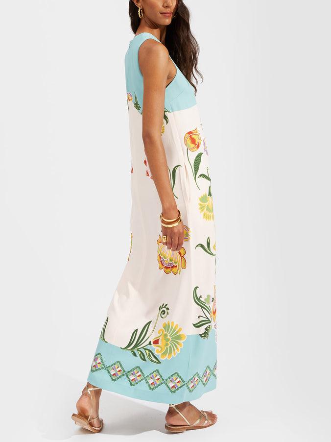 Ava | Ärmelloses Midi-Kleid mit sonnigem Blumenmuster für den Urlaub