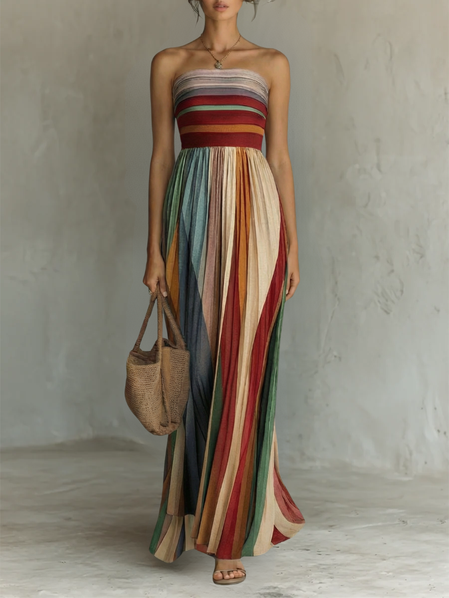 Ärmelloses Langes Buntes Kleid