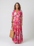 Ione | Kurzärmeliges V-Ausschnitt Midi-Kleid mit Blumenmuster
