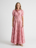 Xanthea | Kurzärmliges, gebundenes Maxikleid mit floralem Strukturdesign