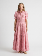 Xanthea | Kurzärmliges, gebundenes Maxikleid mit floralem Strukturdesign