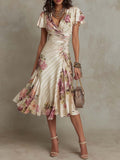 Margaret | Retro Floral Satin Midi Dress