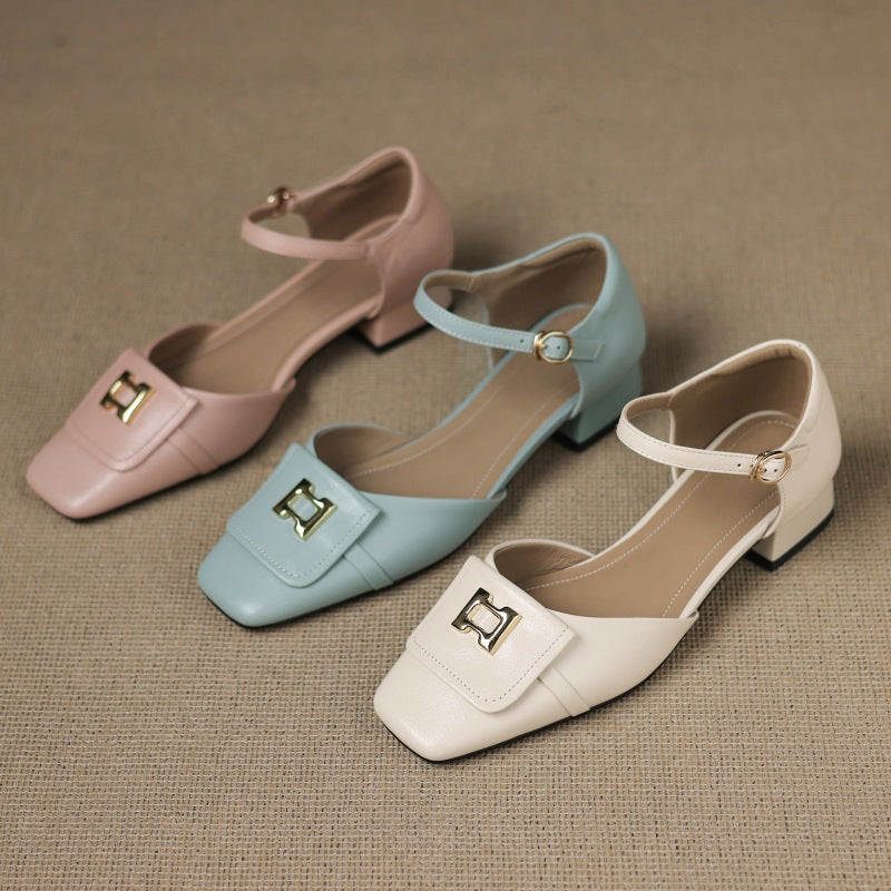 Elvane Leather Mary Jane Buckle Shoes