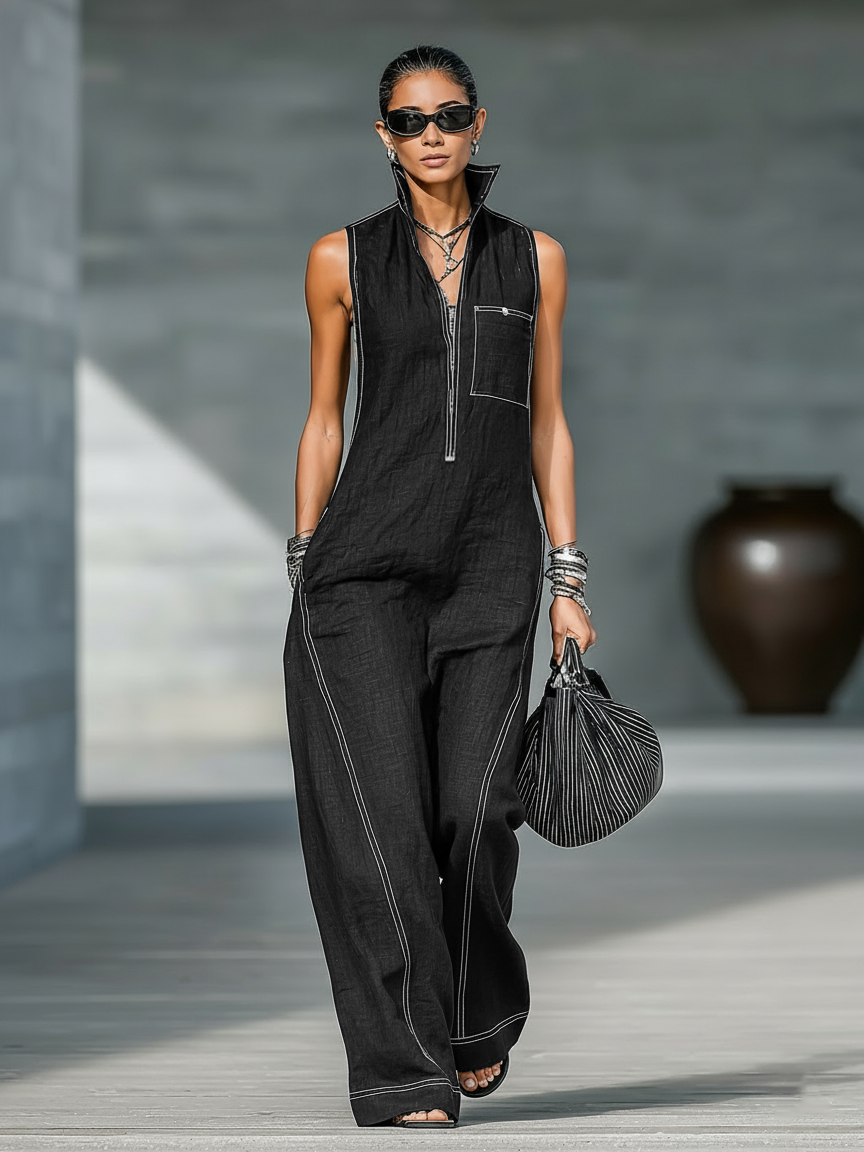 Mila | Minimalistische Latzhose mit Weißem Saum