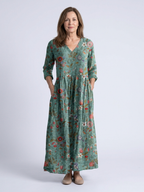 Marina | Florales Maxikleid mit V-Ausschnitt und Dreiviertelärmeln