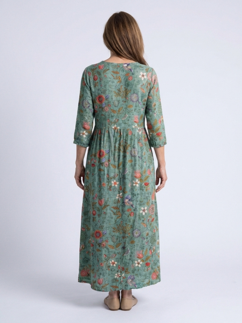 Marina | Florales Maxikleid mit V-Ausschnitt und Dreiviertelärmeln