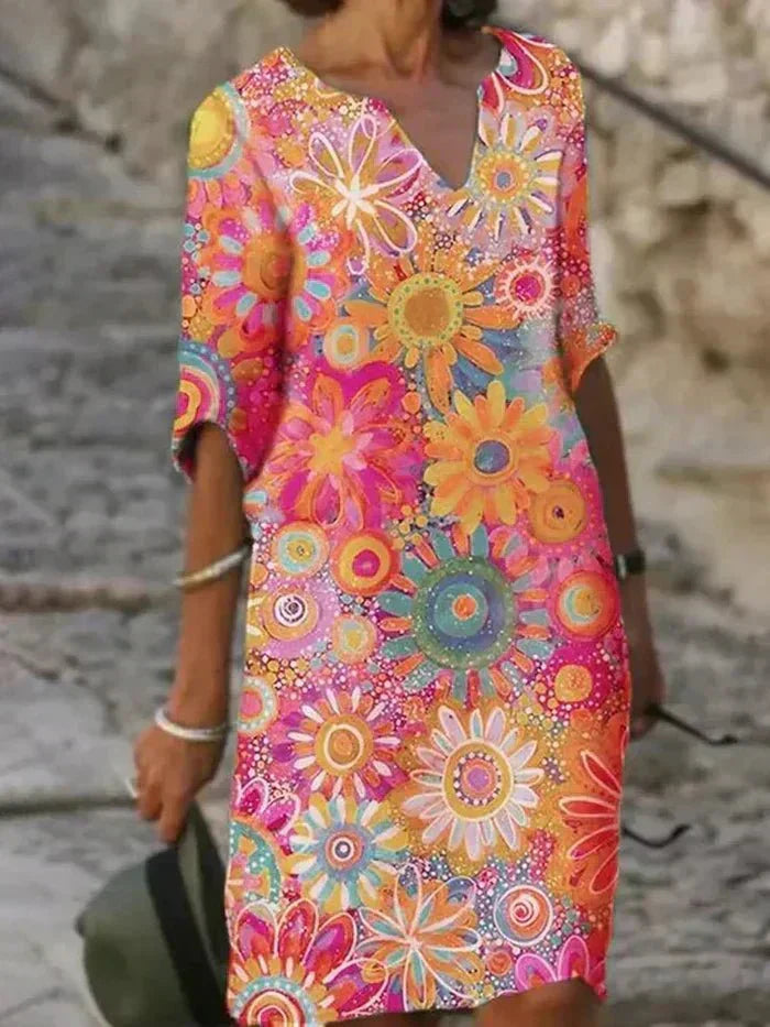 Angelique | Strahlendes Blumen-Midi-Kleid.