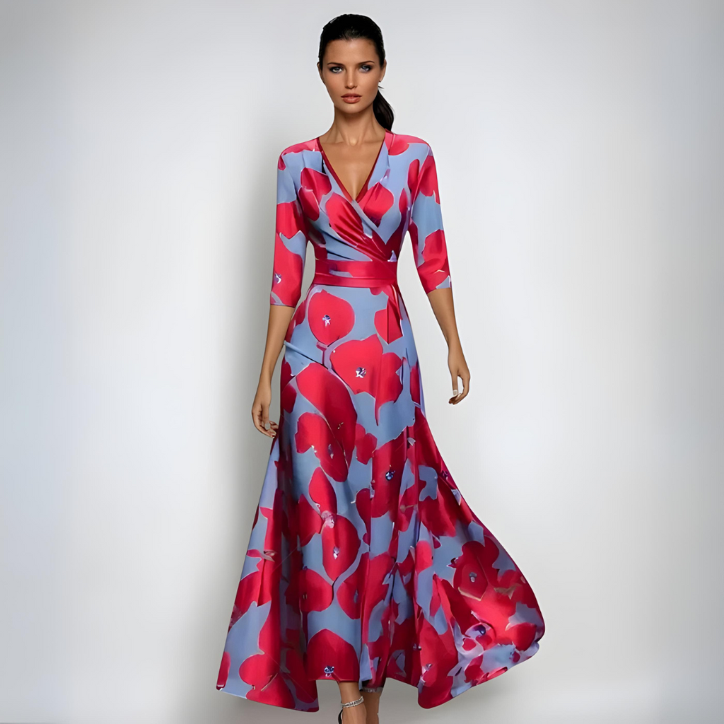 Hailey | Damen Floral Wickel-Maxikleid mit fließendem Schnitt
