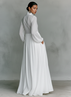 Maxi Kleid aus Patchwork-Leinen mit Stehkragen