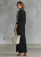 Laura | Maxikleid mit Knopfkragen und Weißem Saum