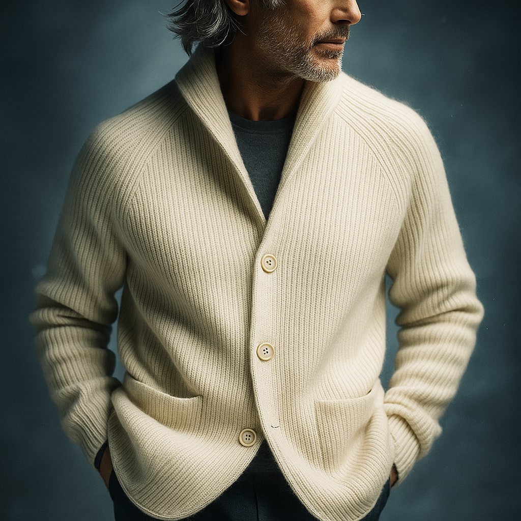 SILVORO | Herren Strickjacke aus Rippwolle