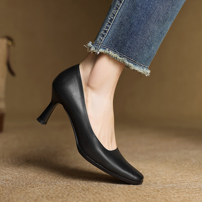 Elviera Quadratische Leder High Heels