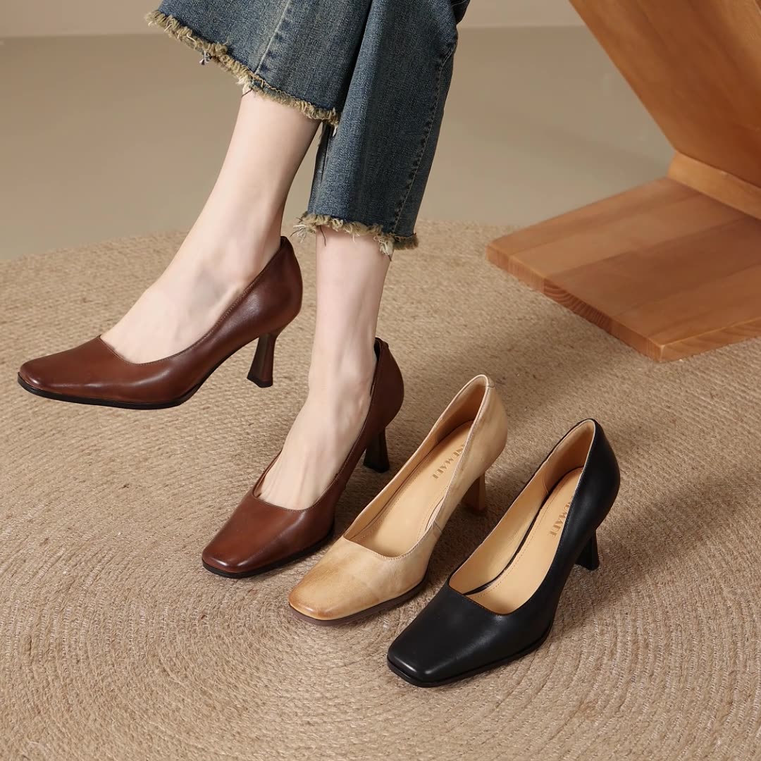 Elviera Quadratische Leder High Heels