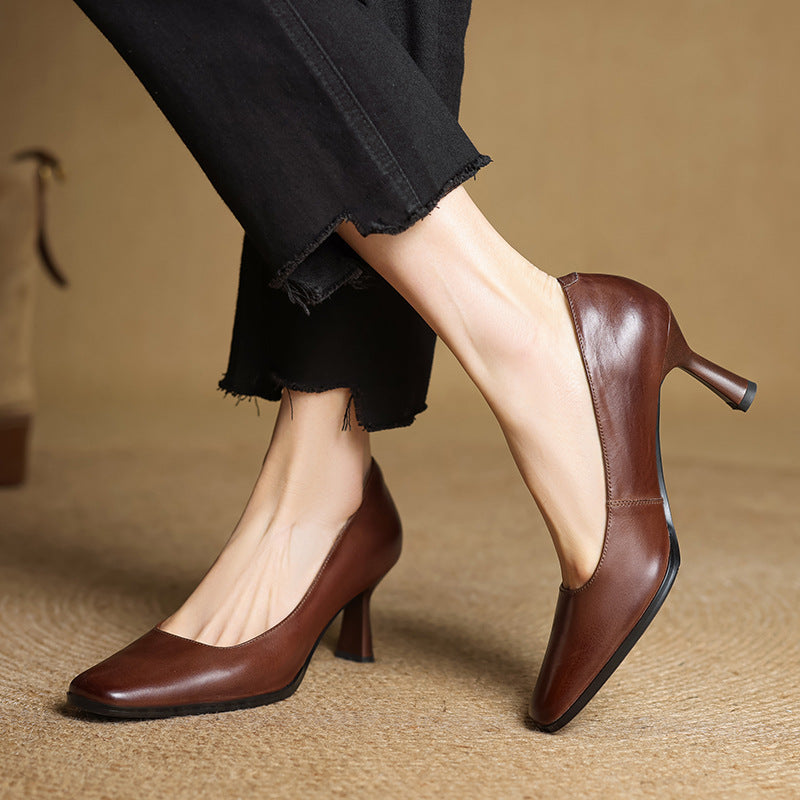 Elviera Quadratische Leder High Heels