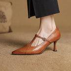 Aveline Leather T-Strap Heels