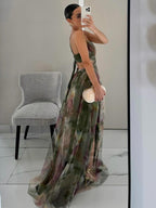 Karen | V-Neck Maxi Dress with Painted Floral Pattern