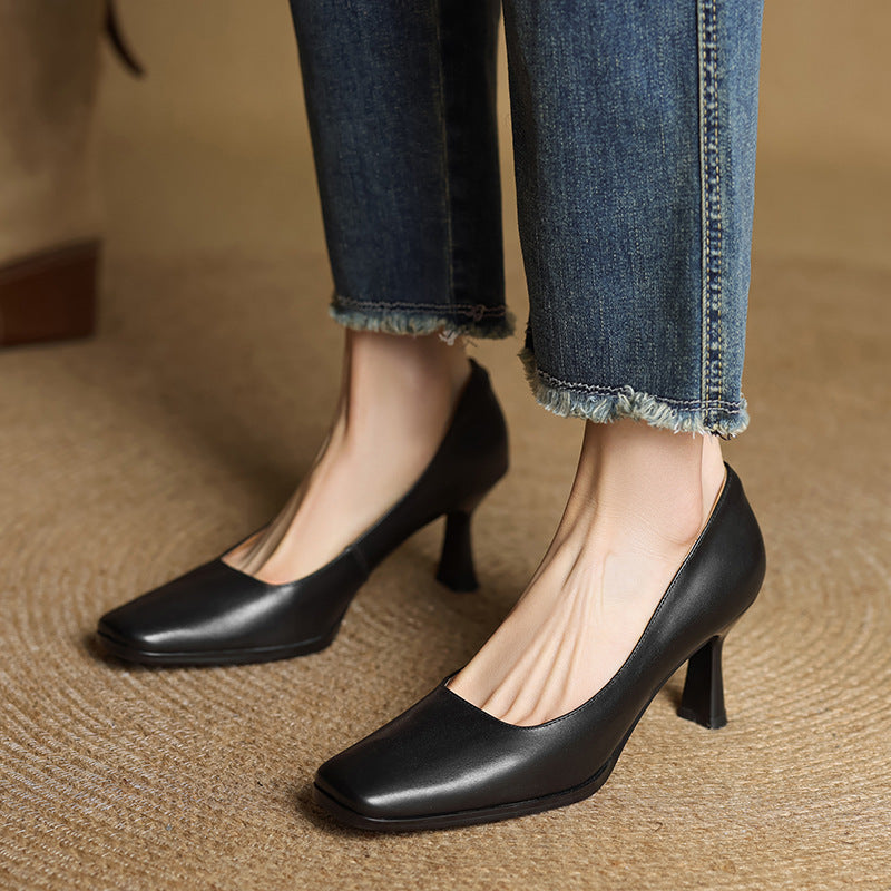 Elviera Quadratische Leder High Heels