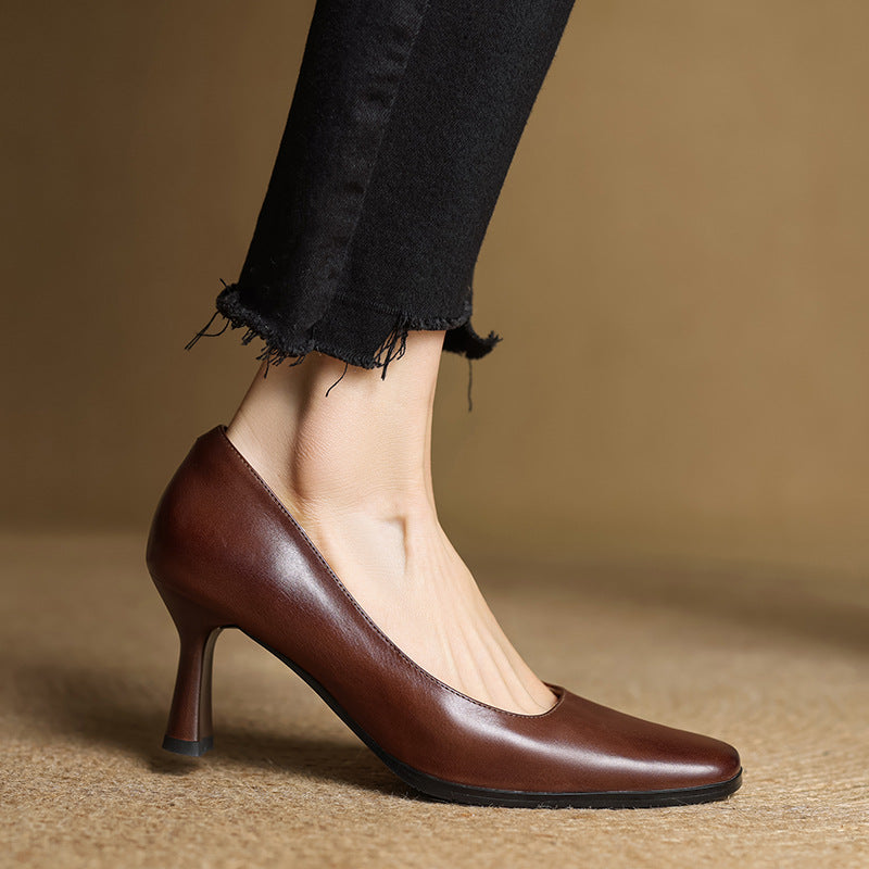Elviera Quadratische Leder High Heels