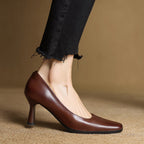 Elviera Quadratische Leder High Heels