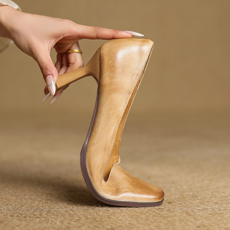 Elviera Quadratische Leder High Heels