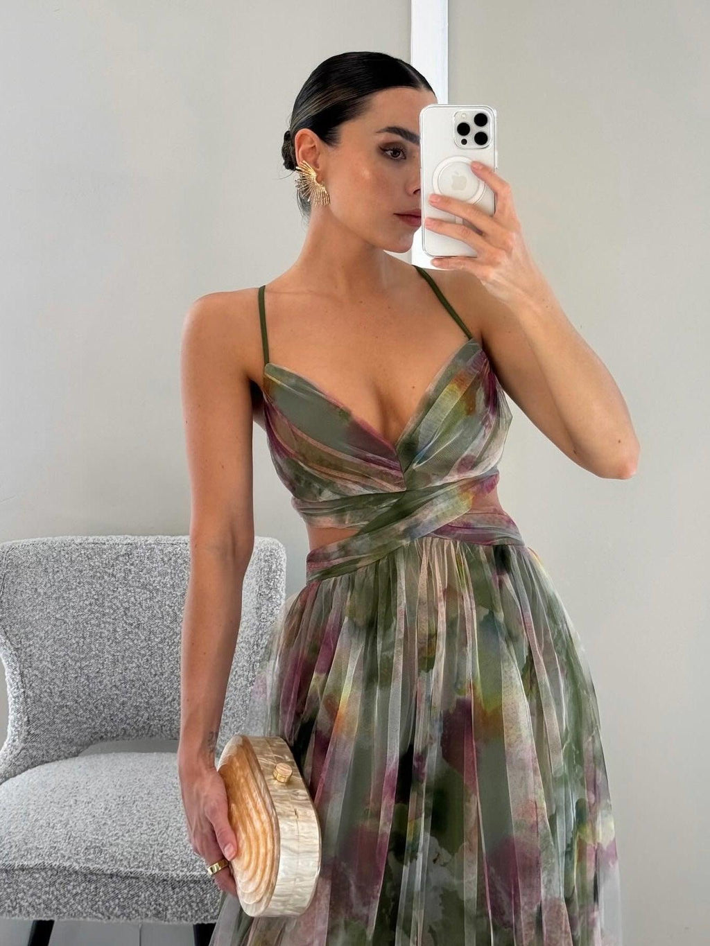 Karen | V-Neck Maxi Dress with Painted Floral Pattern