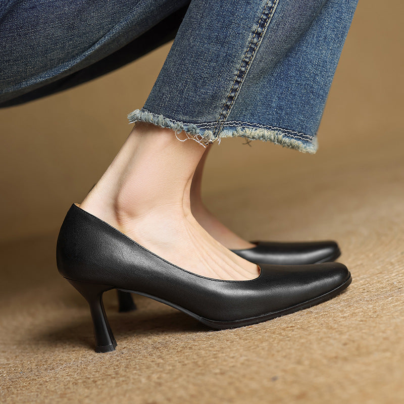 Elviera Quadratische Leder High Heels