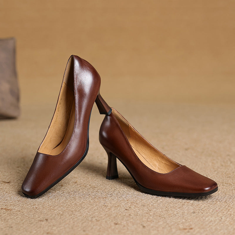 Elviera Quadratische Leder High Heels