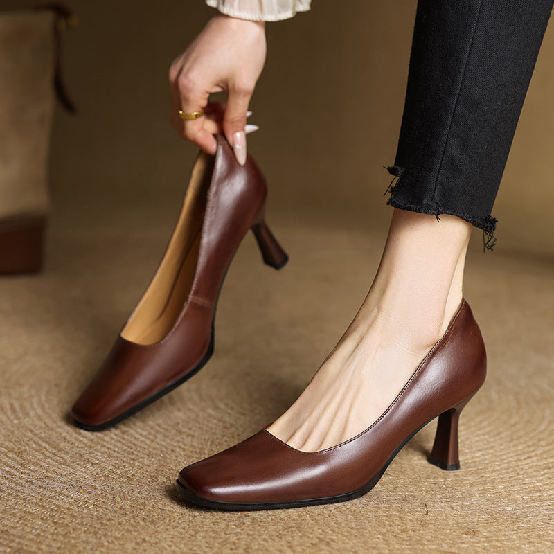 Elviera Quadratische Leder High Heels