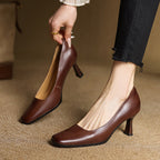 Elviera Quadratische Leder High Heels