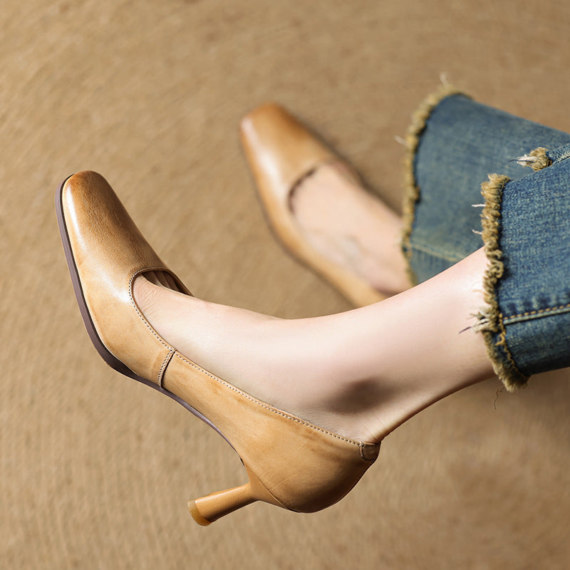 Elviera Quadratische Leder High Heels