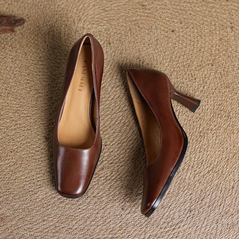 Elviera Quadratische Leder High Heels