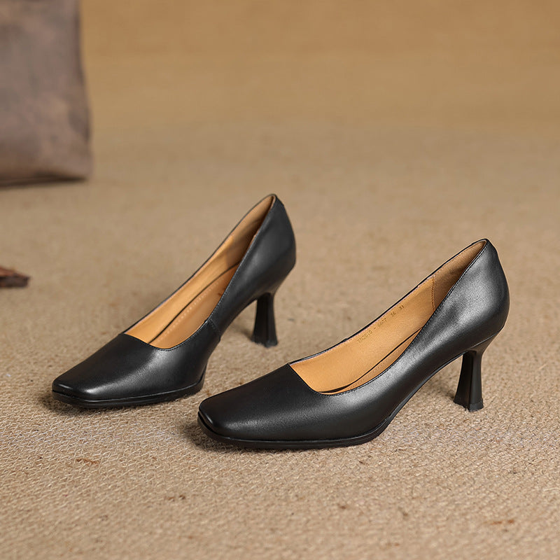 Elviera Quadratische Leder High Heels