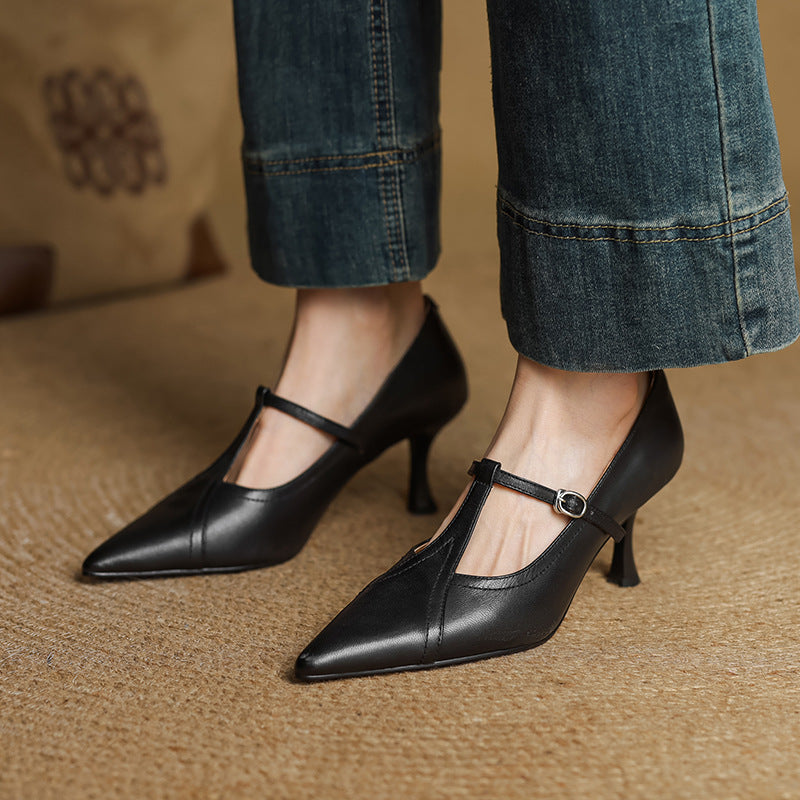 Aveline Leather T-Strap Heels