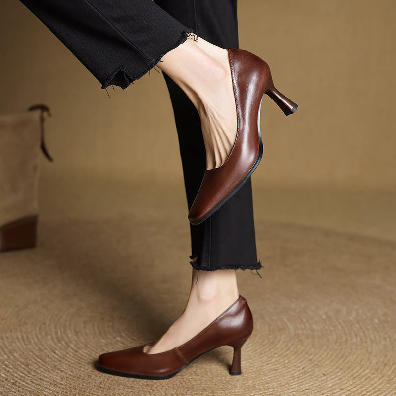 Elviera Quadratische Leder High Heels