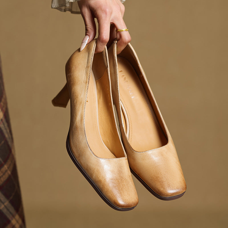 Elviera Quadratische Leder High Heels