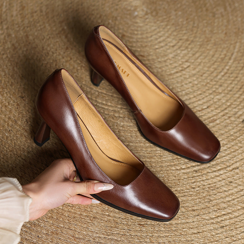 Elviera Quadratische Leder High Heels