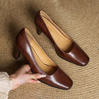 Elviera Quadratische Leder High Heels