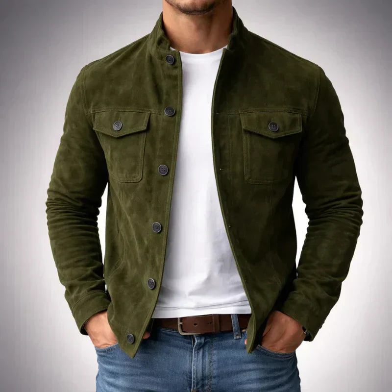 Herren Lederjacke mit Knöpfen
