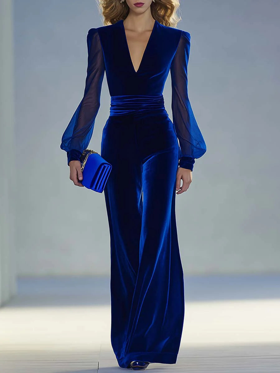 Sabrina – Samt-Jumpsuit mit durchsichtigen Ärmeln
