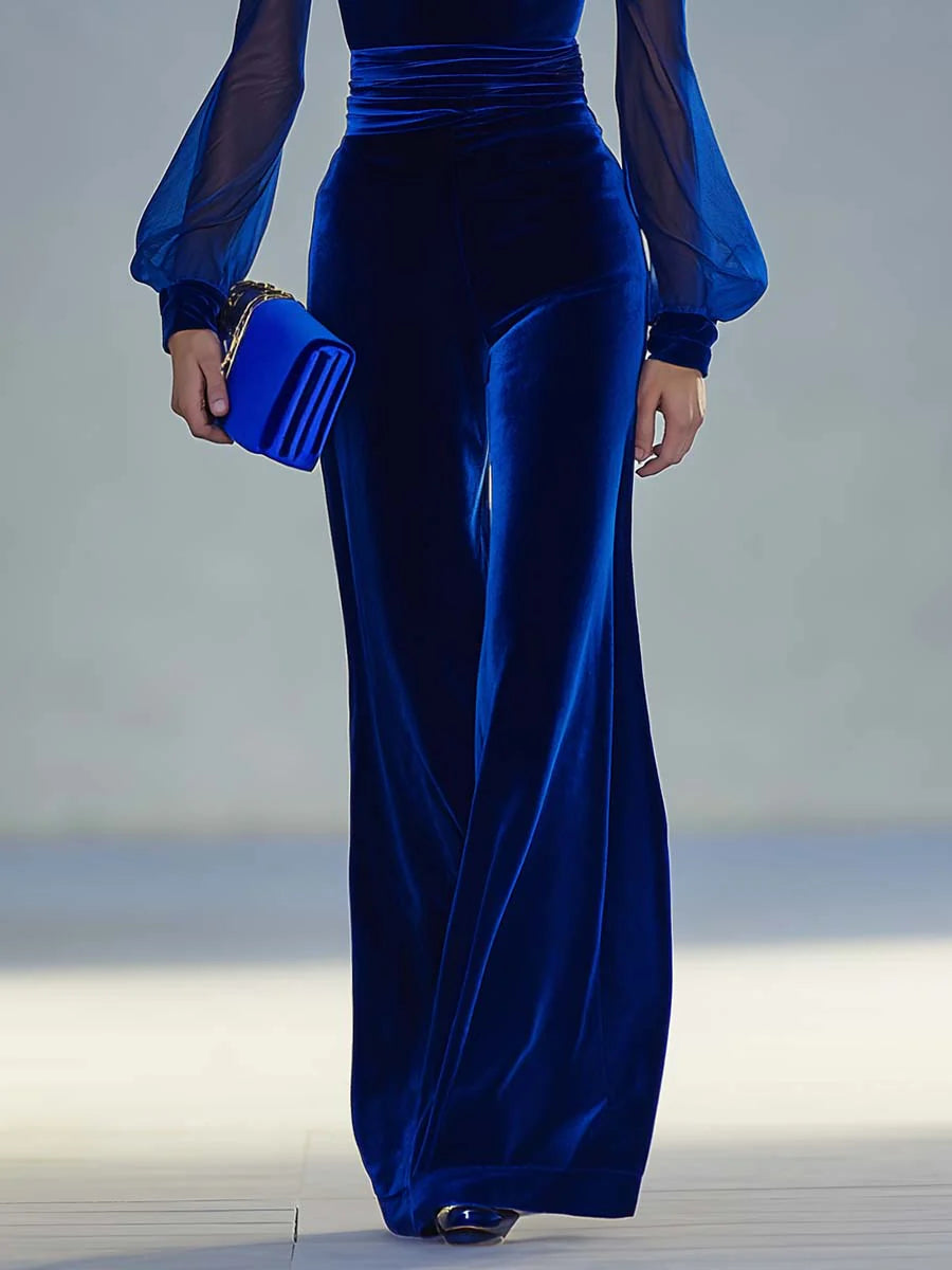 Sabrina – Samt-Jumpsuit mit durchsichtigen Ärmeln