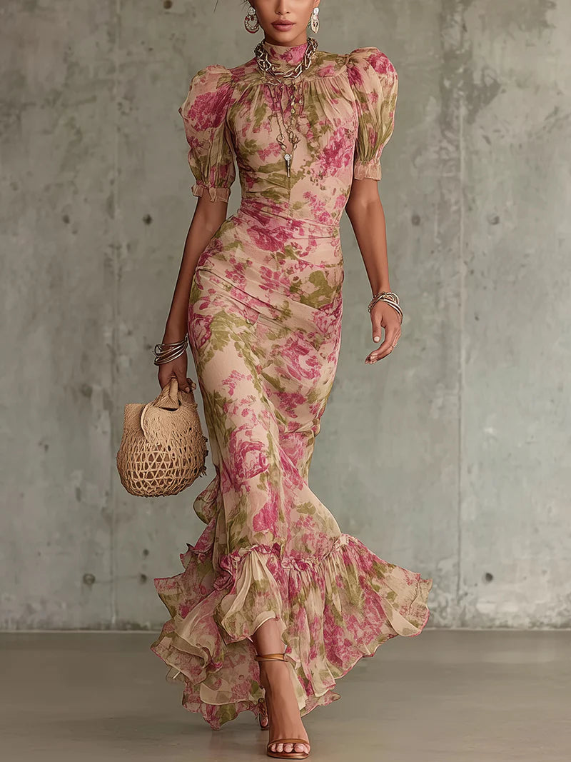 Mae | Vintage Floral Puff Sleeve Maxi Dress