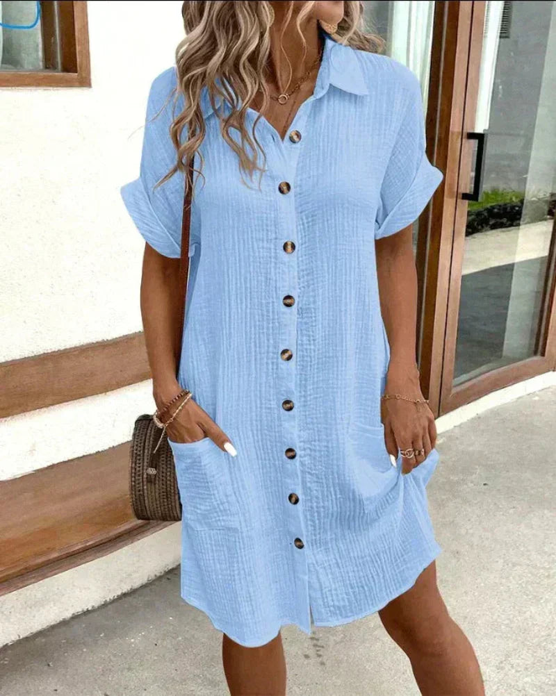 Hailey | Baumwoll-Leinen Kleid mit Hemdkragen