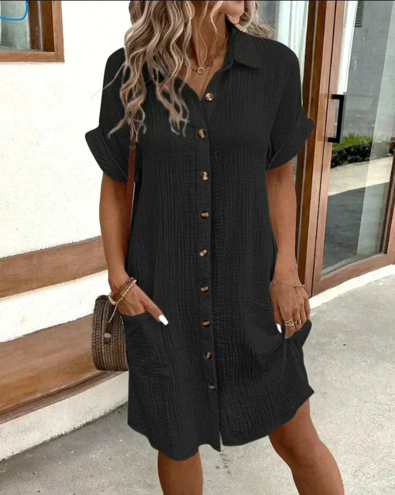 Hailey | Baumwoll-Leinen Kleid mit Hemdkragen