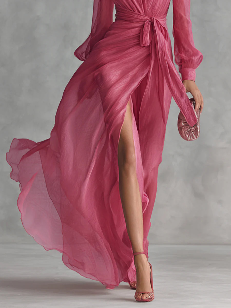 Beatrice | Elegantes Tailliertes Langkleid mit V-Ausschnitt aus Chiffon