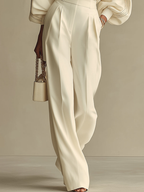 Ivory Crew Neck Top and High-Waisted Wide Leg Pants Set by Isa