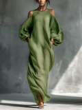 Anika | Grünes Maxi-Kleid mit Off-Shoulder Puffärmeln