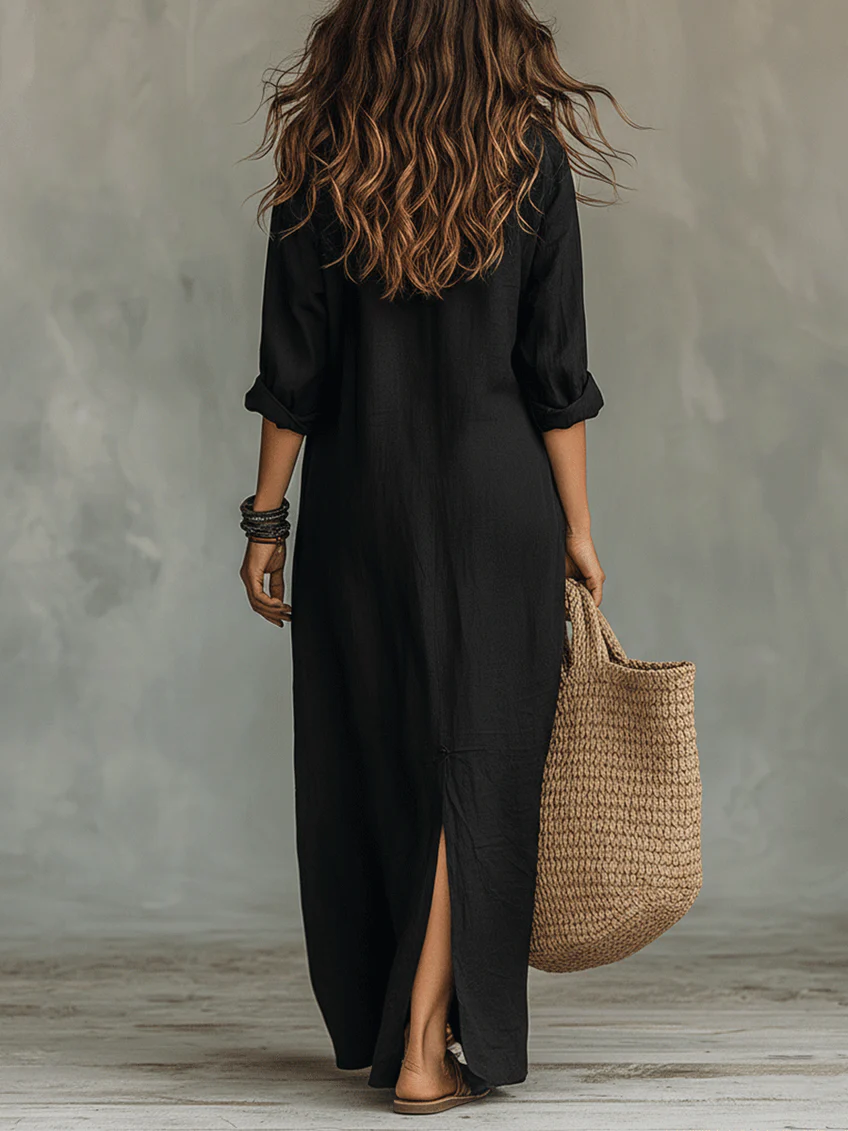 Soline™ | Grünes Maxikleid mit Knöpfen und lockerem Fall
