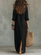 Soline™ | Grünes Maxikleid mit Knöpfen und lockerem Fall