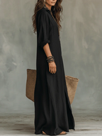 Soline™ | Grünes Maxikleid mit Knöpfen und lockerem Fall